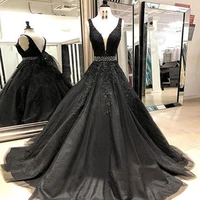 stunning black aline wedding dresses appliques v neck backless sposa vestidos bridal party gowns robe de mari%c3%a9e
