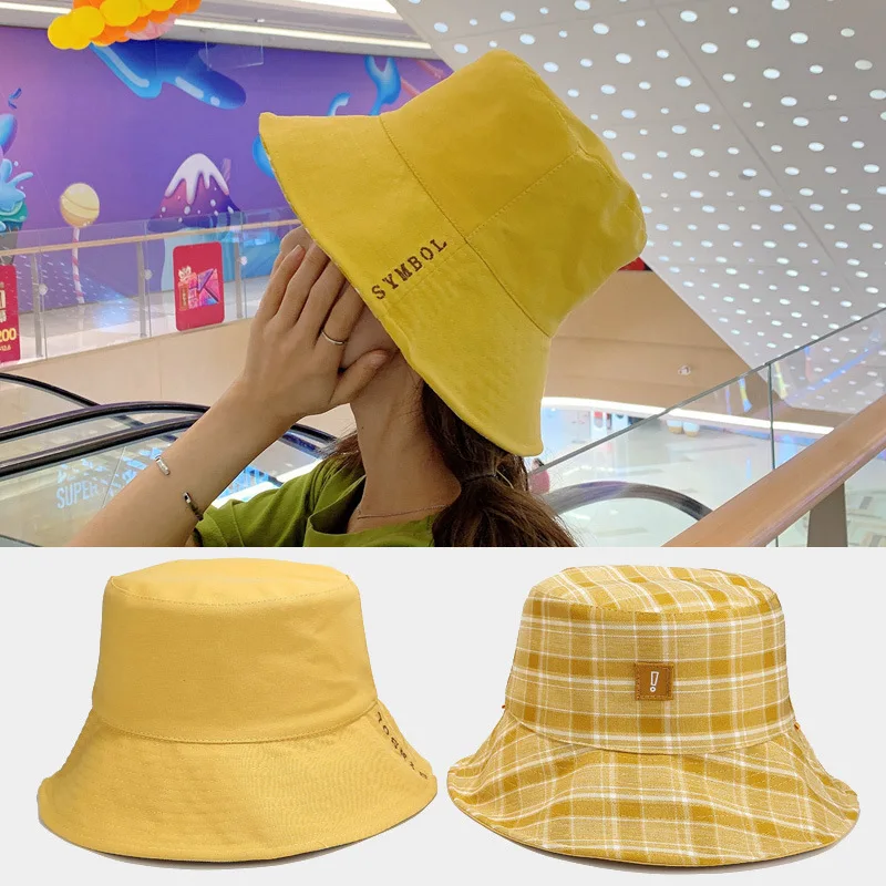 

Casual Double-Faced Plaid Bucket Hats Korean Version Of Summer Lovely Sunshade Sunscreen Fisherman Hat Dome Basin Hat