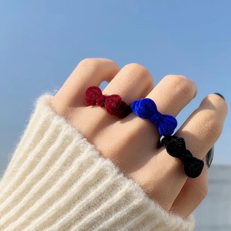 

Trendy Bow Knot Velvet Winter Rings For Women Vintage Flocking Open Anillos muje кольцо Girls Party Christmas Gift Jewelry