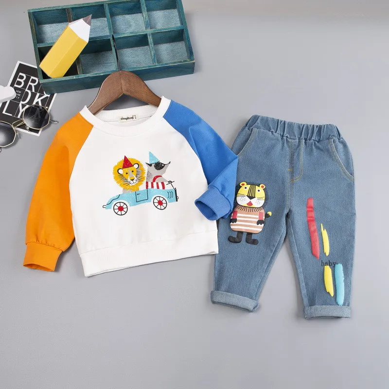 0-4 years High quality boy girl clothing set 2019 new autumn sport active solid kid suit children baby T-shirt+pant | Детская одежда и