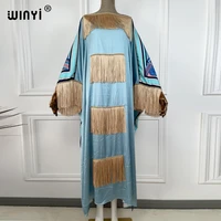 2021 winyi african boho dress color matchi print bohemia loose elegant muslim abaya bazin robe gowns broder riche tassels
