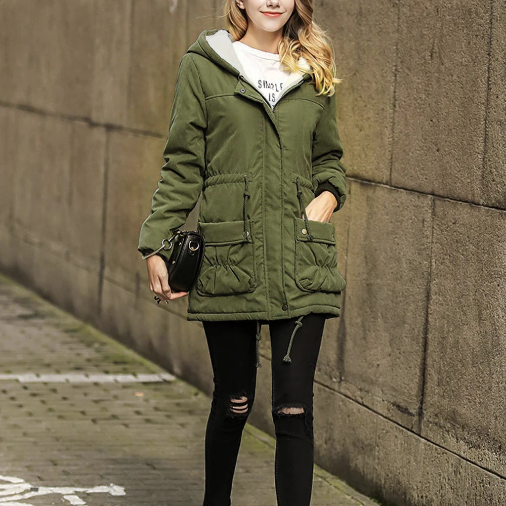Женская парка с капюшоном в стиле милитари Повседневная Верхняя одежда на осень