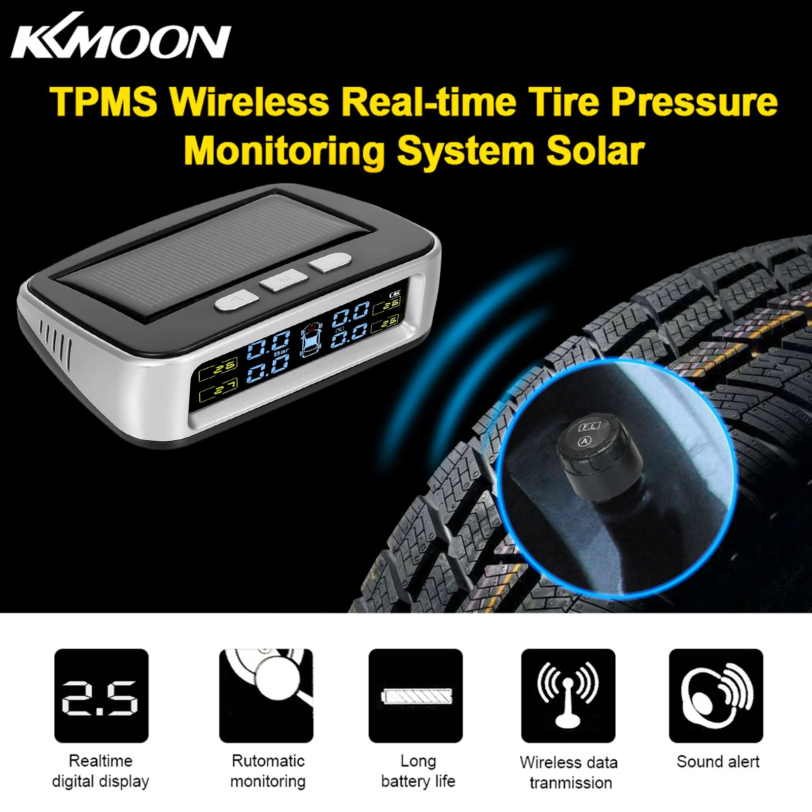 

KKMOON Solar TPMS с системой заднего хода автомобиля, резервная система заднего хода 2 в 1, парковочные датчики и система контроля давления в шинах