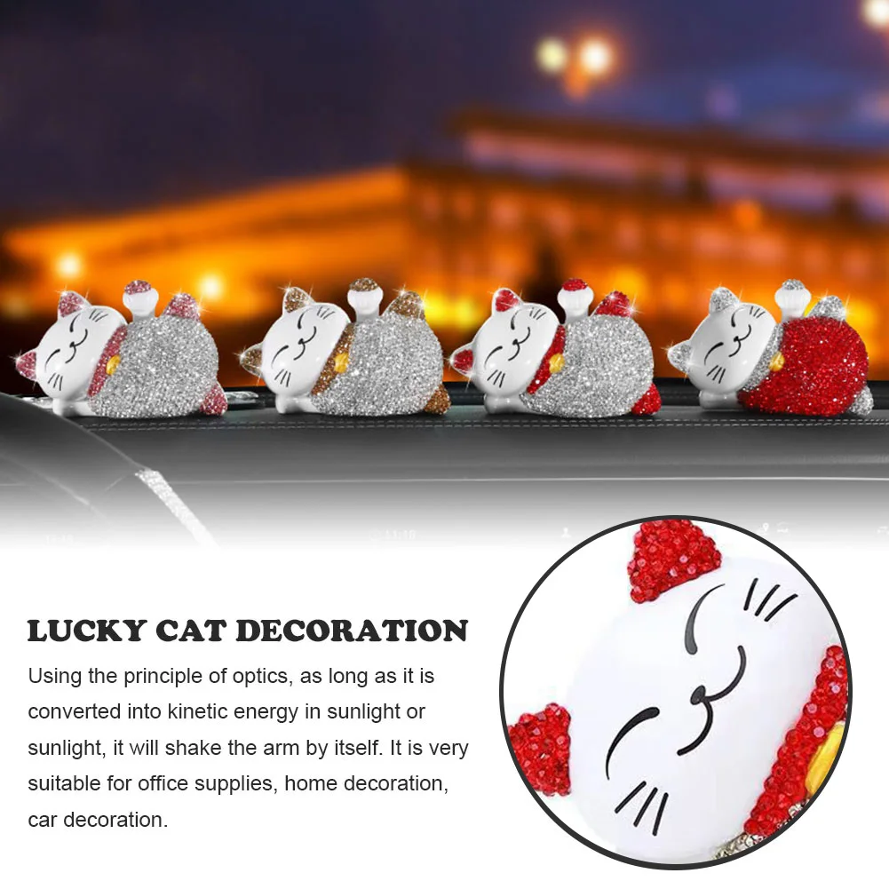 

Car Solar Lucky Cat Ornaments Rhinestone Beckoning Cat Car Ornaments With Diamond Car Interior Decoration
