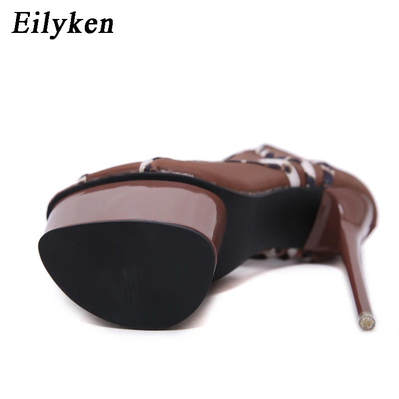 Женские шелковые туфли лодочки EilyKen коричневые на шпильке с открытым носком