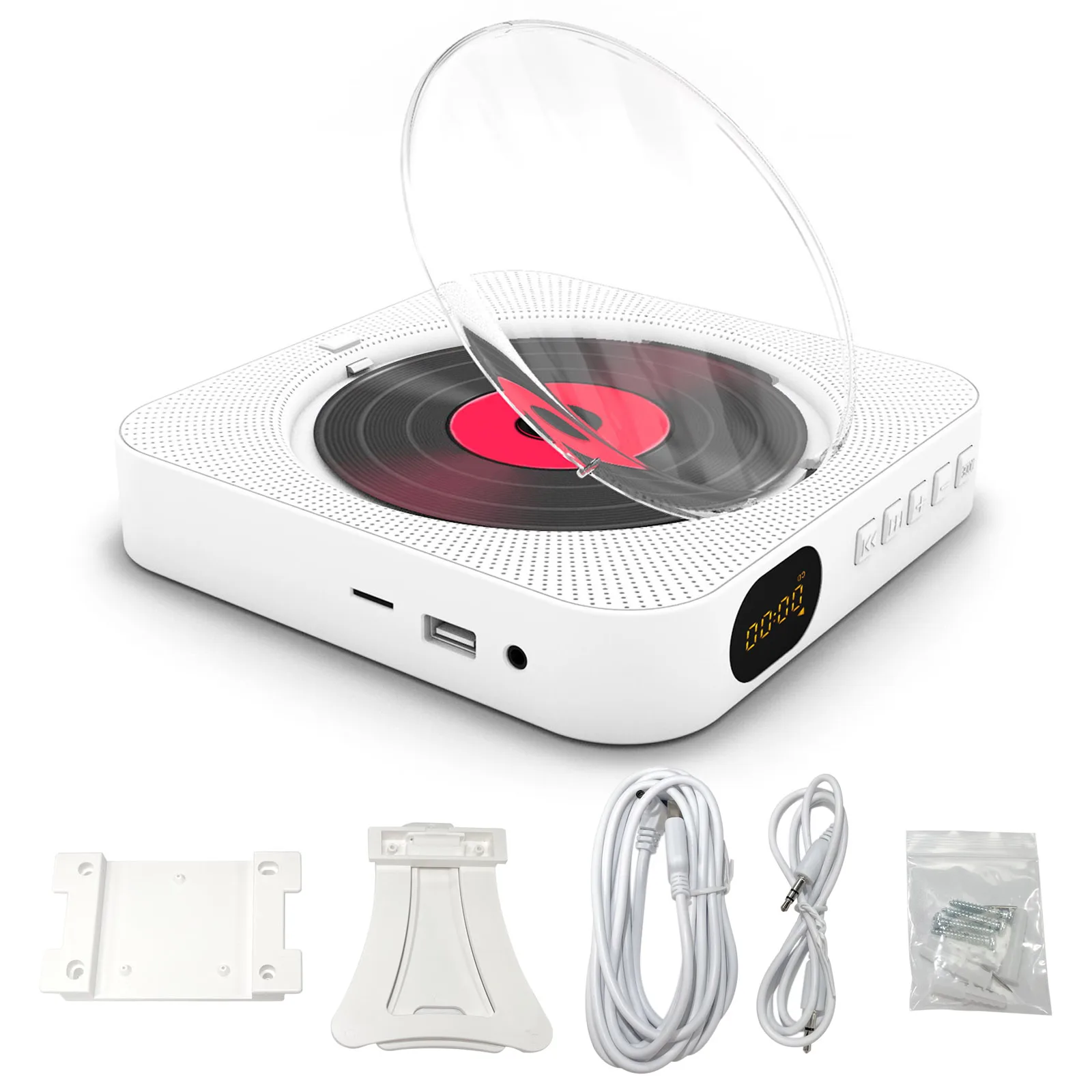 Portable CD Player Bluetooth Speaker Stereo LED Screen Wall Mountable CD Music Players with IR Remote Control FM Radio images - 6