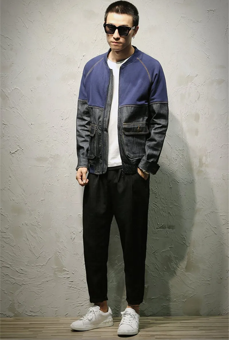 Повседневная 6XL размера плюс джинсовая синяя весенняя куртка бомбер мужская