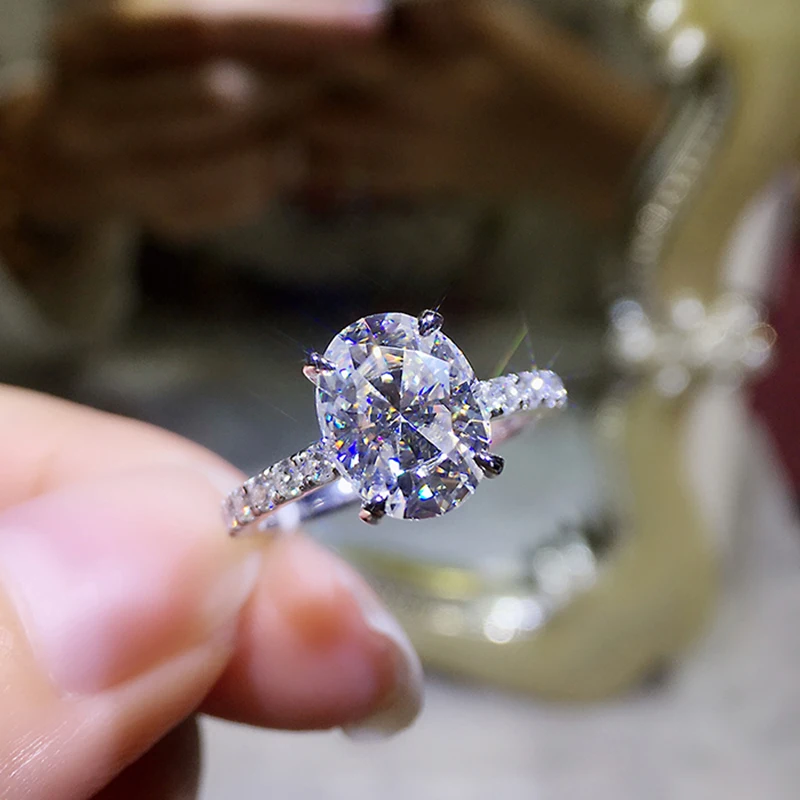

9K Luxury White Gold Ring excellent Oval cut moissanite 1ct 2ct 3ct Anniversary gift Engagement ring