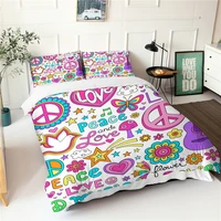 artistic comforter set multicolor peace symbol pattern king queen size comforter bed linen fabic bedroom bedding