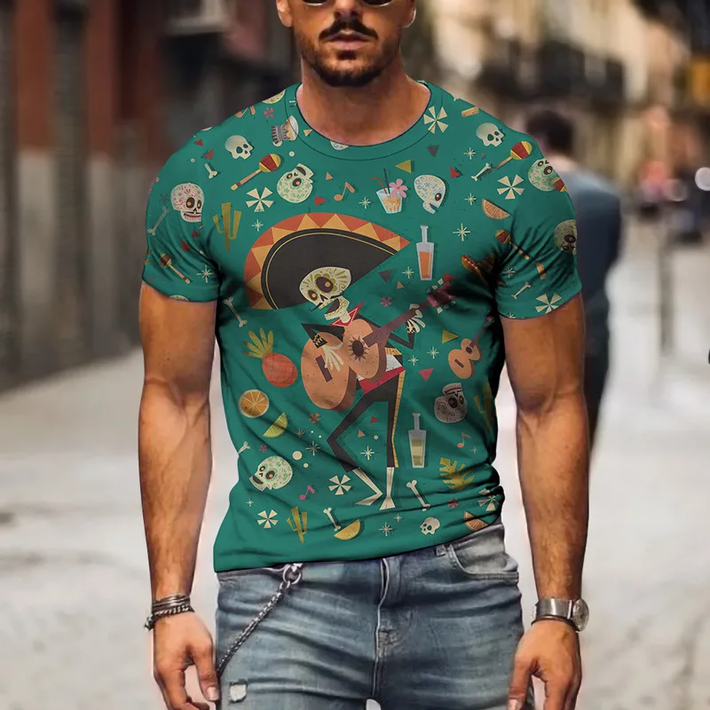 

Trendy Skull 3d Printing T Shirt for Men Music Guitar Pattern Mens Street Short Sleeves Casual Tees Unisex Summer Clothes