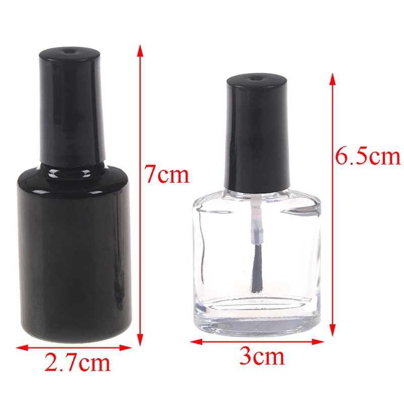 

10ML 15ML Empty Nail Polish Bottle Cosmetic Containers Nail Glass Bottles with Brush Black Transparent Glass With A Lid Brush