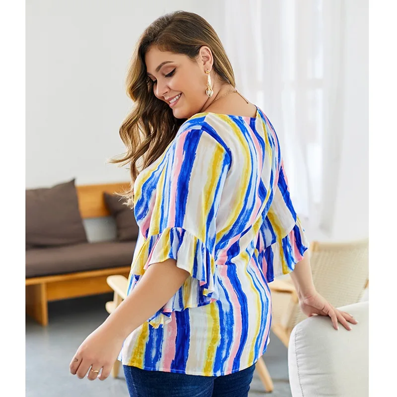 Женская блузка с короткими рукавами и оборками летняя повседневная офисная в