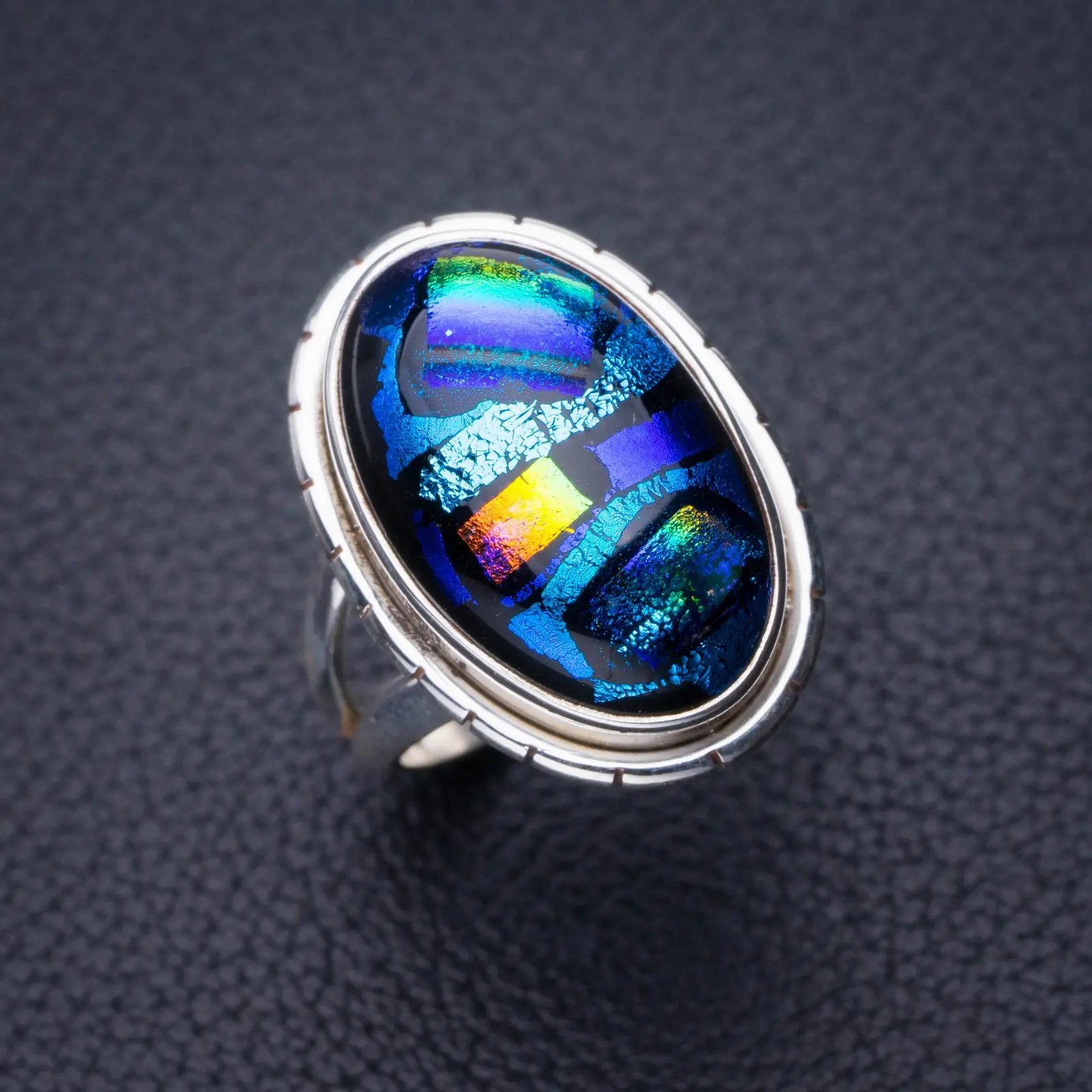 

StarGems Природный Радуга Двуцветные Стекло ручной работы 925 пробы Серебряное кольцо 6 D7959