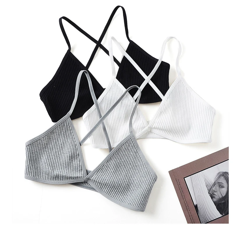

Ladies Top Underwear Ultra-thin Deep V Triangle Cup Back Cross No Steel Ring Bra Summer Thread No Steel Ring Girl