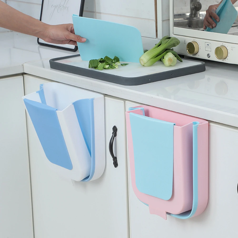 

Foldable Waste Bin Wall Mounted Trashcan Portable Waste Bin Kitchen Cabinet Door Hanging Trash Bin Folding Garbage Can