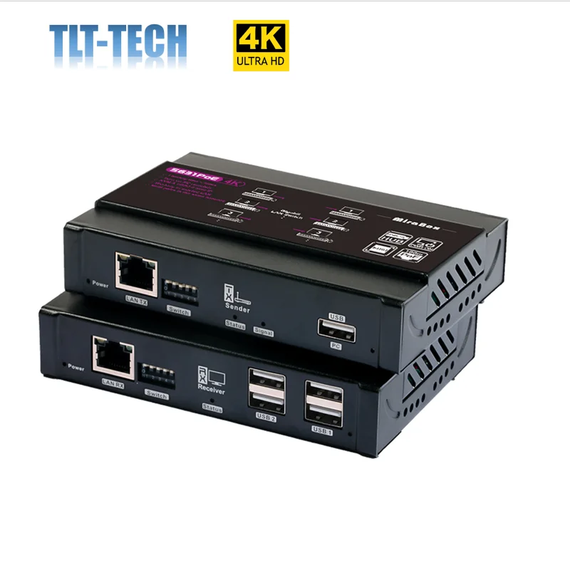 4K PoE HDMI-compatible Extender KVM Extender over IP up to 100m USB Extender over Single Cat6 Support Remote Power Switch RS232