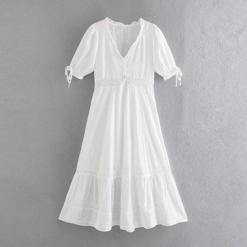 

Весна 2021, новинка, Европейское и американское кружевное ажурное платье DLQZ1549 с V-образным вырезом и вышивкой