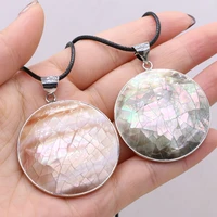 retro round necklace easy to wear high quality natural shell alloy pendant necklace for men women charms jewelry gifts 40x40 mm