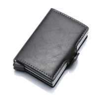 blocking protection men id credit card holder wallet leather metal aluminum business bank card case creditcard cardholder