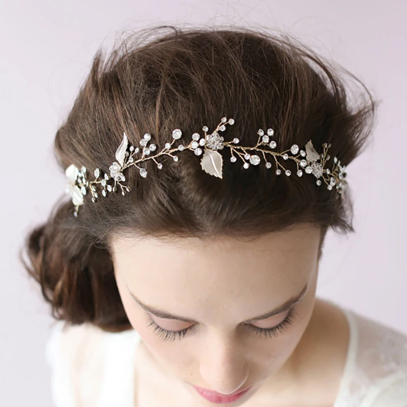 Винтажные золотые серебряные стразы с листьями хрустальные украшения для волос