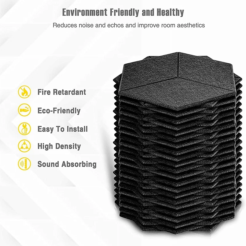 

12 Pcs Acoustic Panel Sound Insulation Board,Hexagon Sound Insulation Pad,for Sound Insulation &Acoustic Treatment,Black