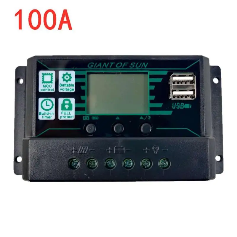 

10-100A Solar Charge Controller Solar Panel Controller with Dual USB Solar Regulator 12V/24V MPPT/PWM Auto Paremeter Adjustable