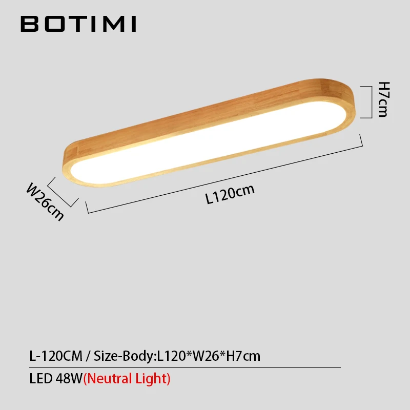 L-Neutral Light BOTIMI 220V светодиодный потолочный светильник s с длинным деревянным абажуром для гостиной, поверхностный монтаж, потолочный светильник, светильник для коридора - Цвет корпуса: L-Neutral Light