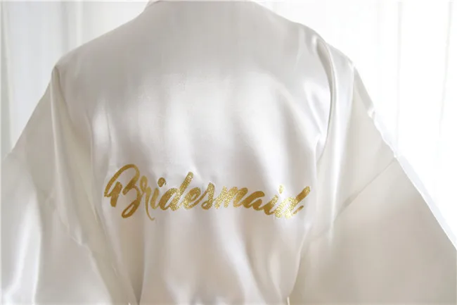 White Bridesmaid Шелковый Атласный Свадебный халат для невесты, Одноцветный халат, Короткое Кимоно, ночной халат, модный халат для женщин - Цвет: White Bridesmaid