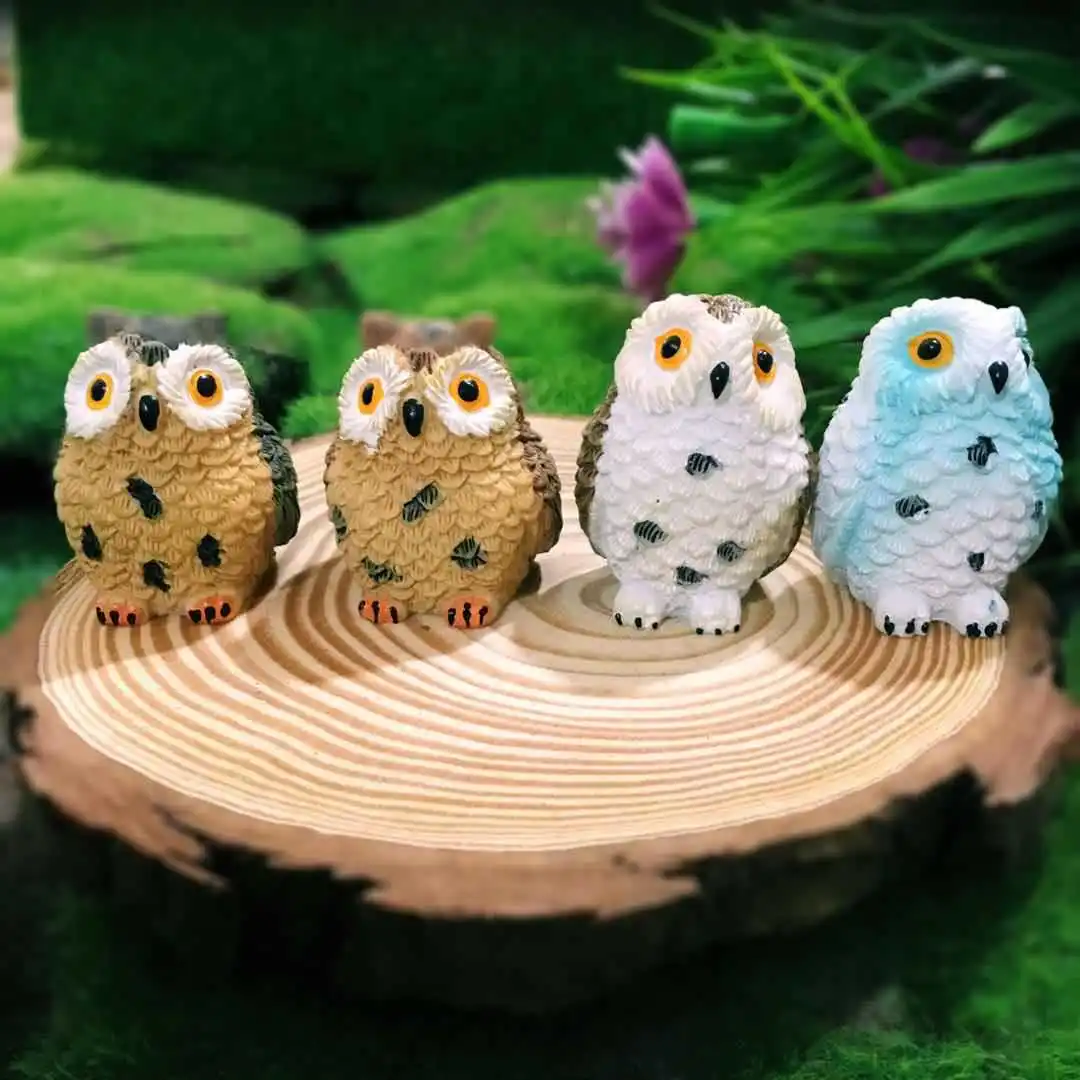 

4PCS/Set Mini Cute Owls Animal Figurines Resin Miniatures Figurine Craft Bonsai Pots Home Fairy Garden Ornament Decoration