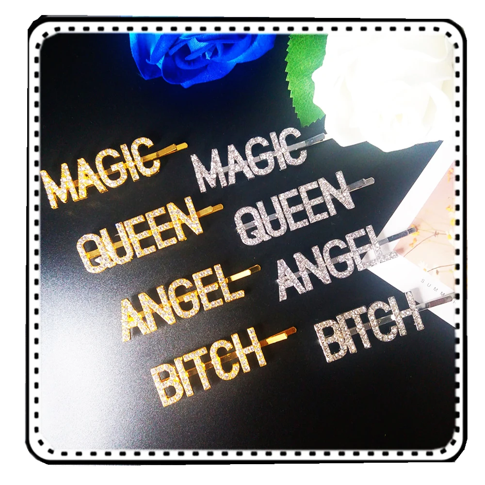 Заколки для волос с надписью MAGIC ANGEL BITCH заколки серебристого и золотого цвета
