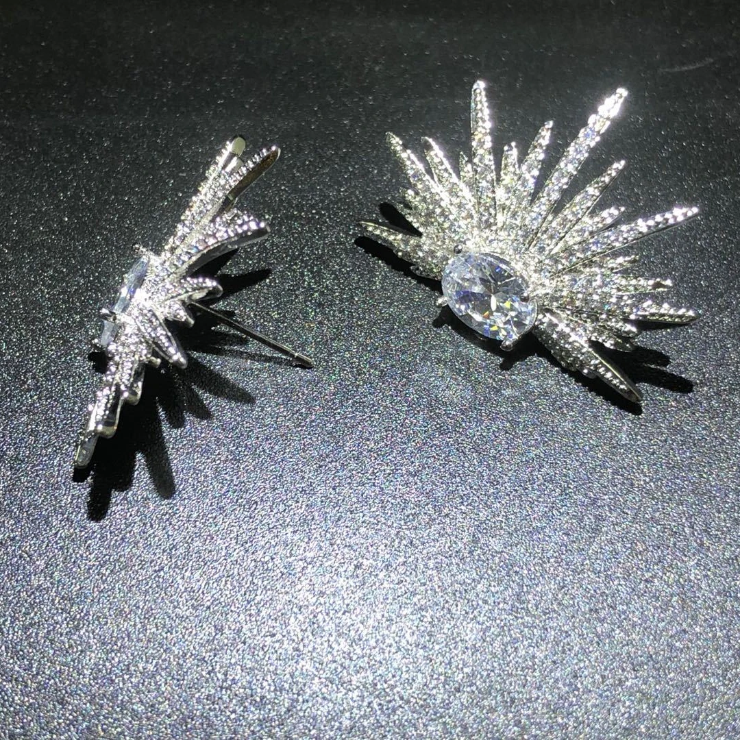 

Женские серьги-гвоздики с фианитом, свадебные серьги с космическим взрывом