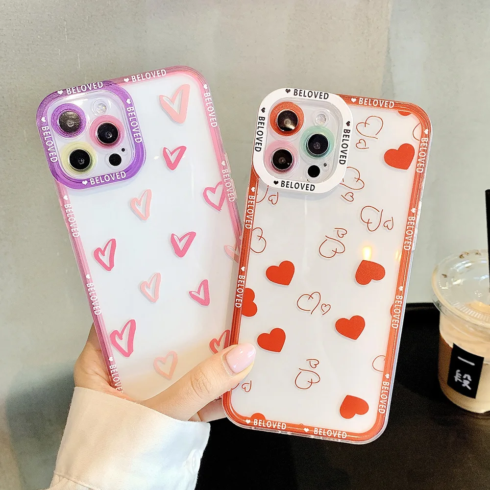 

EKONEDA Girls Pink Love Hearts Case For iPhone 13 12 11 Pro XS Max XR X 7 8 Plus Cute Clear Silicone Protective Cases Cover