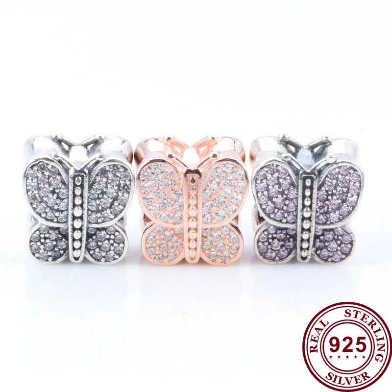 

Original 925 Sterling Silver Bead Creative Three Color Butterfly Beads Fit Pandora Women Bracelet & Necklace Diy Jewelry