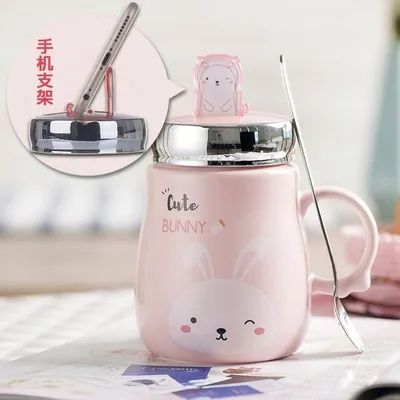 pink Кружка с единорогом, креативная крышка, ложка, персональный Кронштейн для мобильного телефона, керамическая чашка для мужчин и женщин, Корейская чашка с молоком и кофе CL11222120 - Цвет: pink