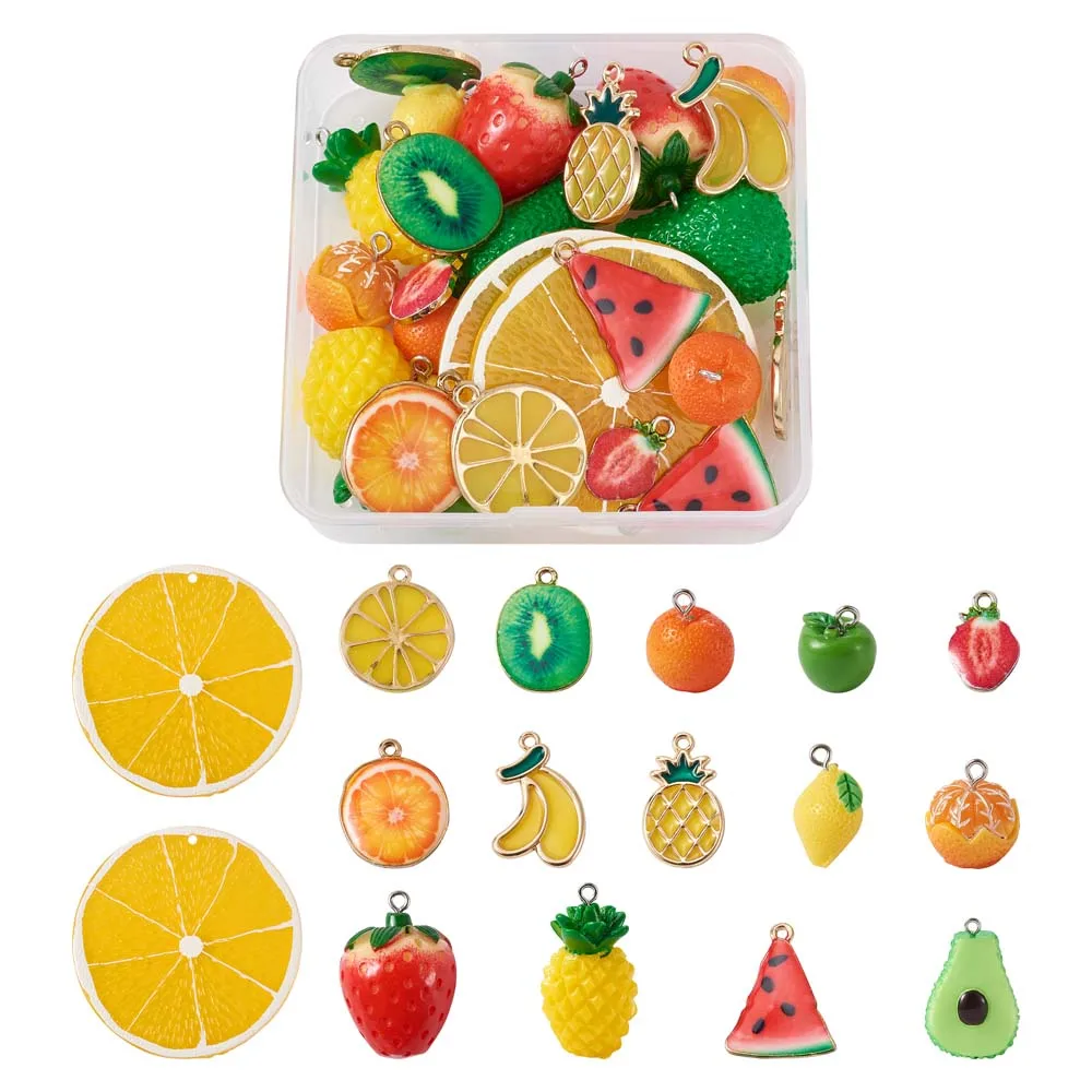 

Pandahall 30pc/Box Alloy Enamel Fruit Charms with Resin Pendant for Jewelry Making Earring Necklace Pendant Bracelet Accessories
