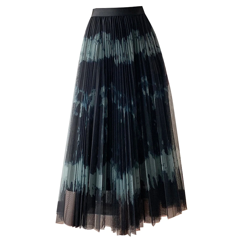 

Spring Autumn Winter Trend FeminArt Girl High Quality Woman's Vintage High Waist Slim Long Tulle Skirt Midi Pleated Skirts Femme