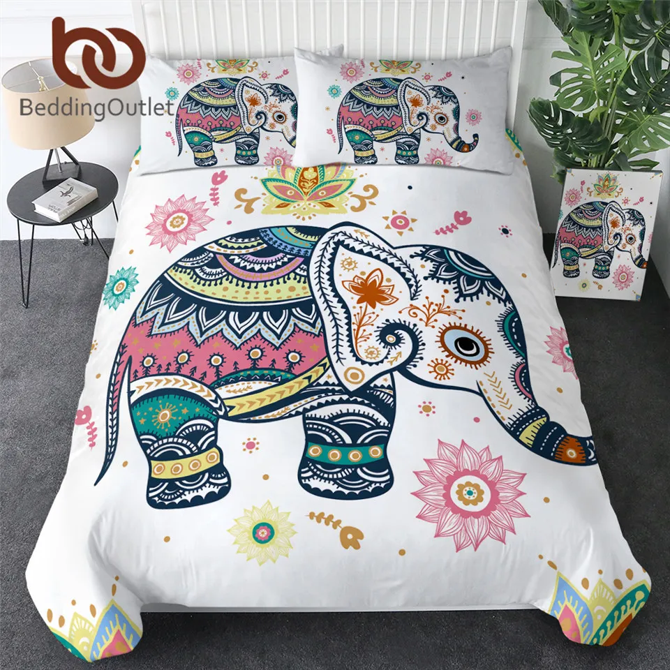 Постельное белье комплект из 3 предметов радужная мандала слон пододеяльник