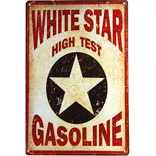 

Original Retro Design White Star High Test Gasoline Tin Metal Signs Wall Art | Thick Tinplate Print Poster Wall Decoration for G