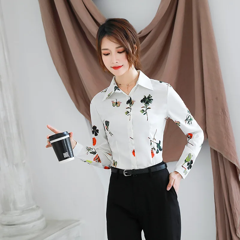 Korean Women Shirts Elegant Print Blouse Pink Shirt Plus Size 3XL Woman Long Sleeve Blusas Mujer De Moda Ladies Tops | Женская одежда