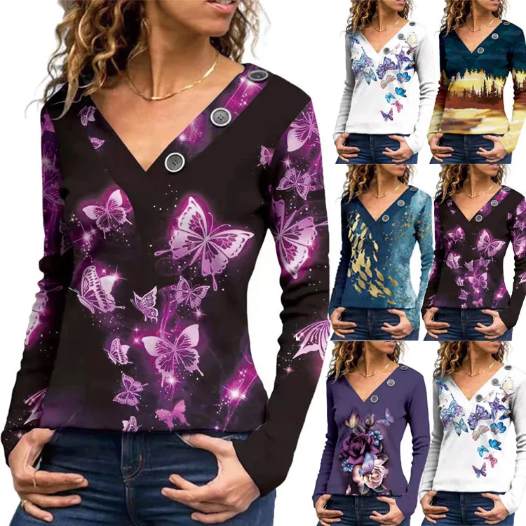 

Donsignet Women Tshirts 2021 Autumn Winter New Printing Round Neck Long Sleeve T-shirt Bottoming Shirt Plus Size Woman Tshirts
