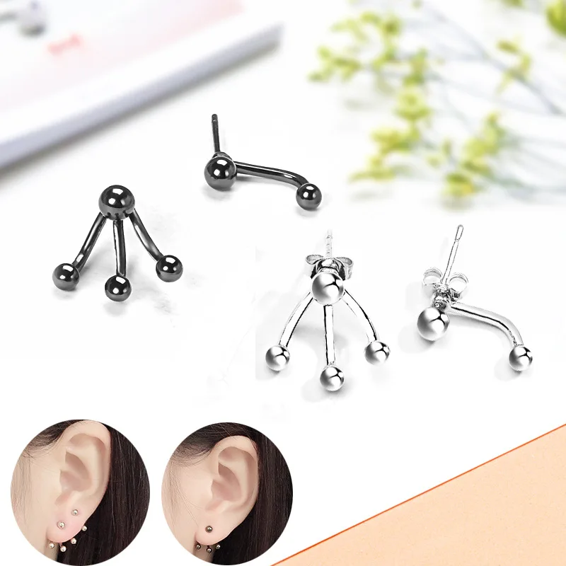 

Todorova Korean Fashion Front Back Double Sided Stud Earrings for Women Asymmetric Small Ball Ear Jackets Piercing Jewelry