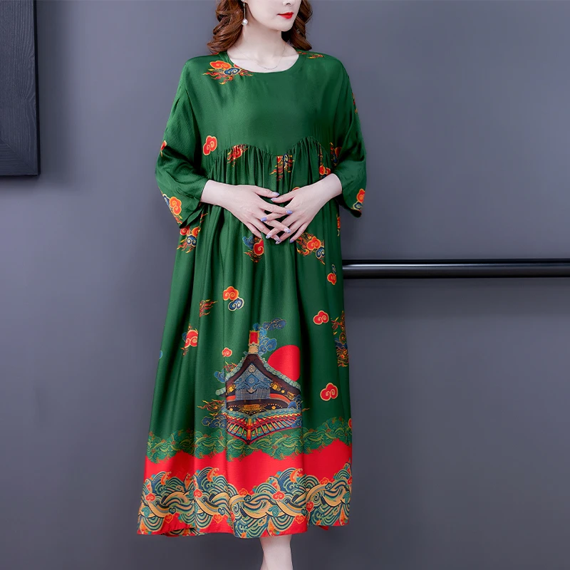 

Chikichi, Новинка весна-осень 2021, высококачественное шелковое платье с принтом и рукавами средней длины, Женская Длинная тонкая шелковая юбка с ...