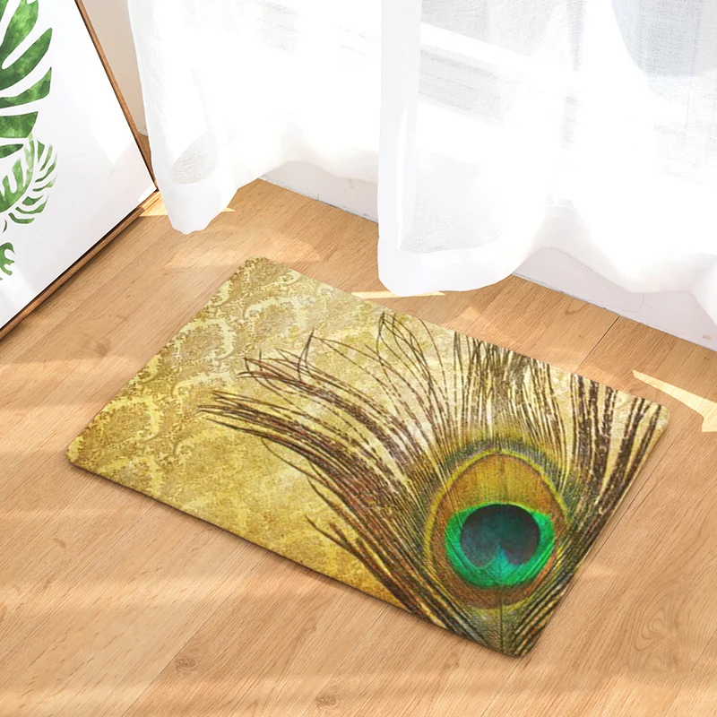 Фланелевый коврик для входной двери с рисунком павлина нескользящий ванной