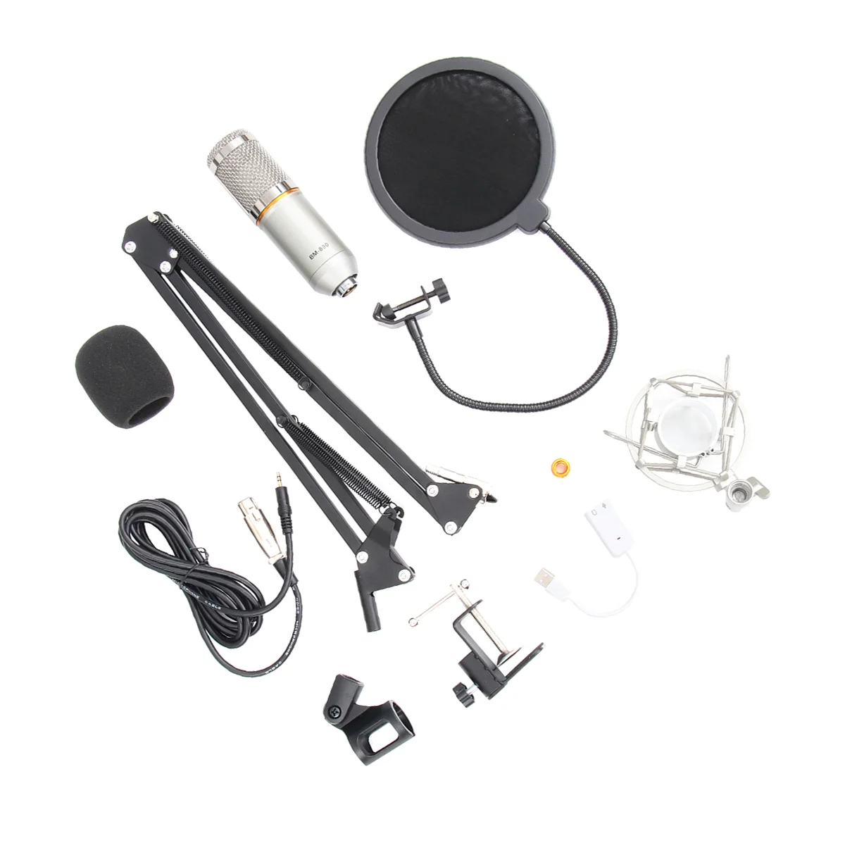 BM-800 Professional Studio Broadcasting Recording Condenser Microphone with Mount and Stand (Black Silver) | Электроника