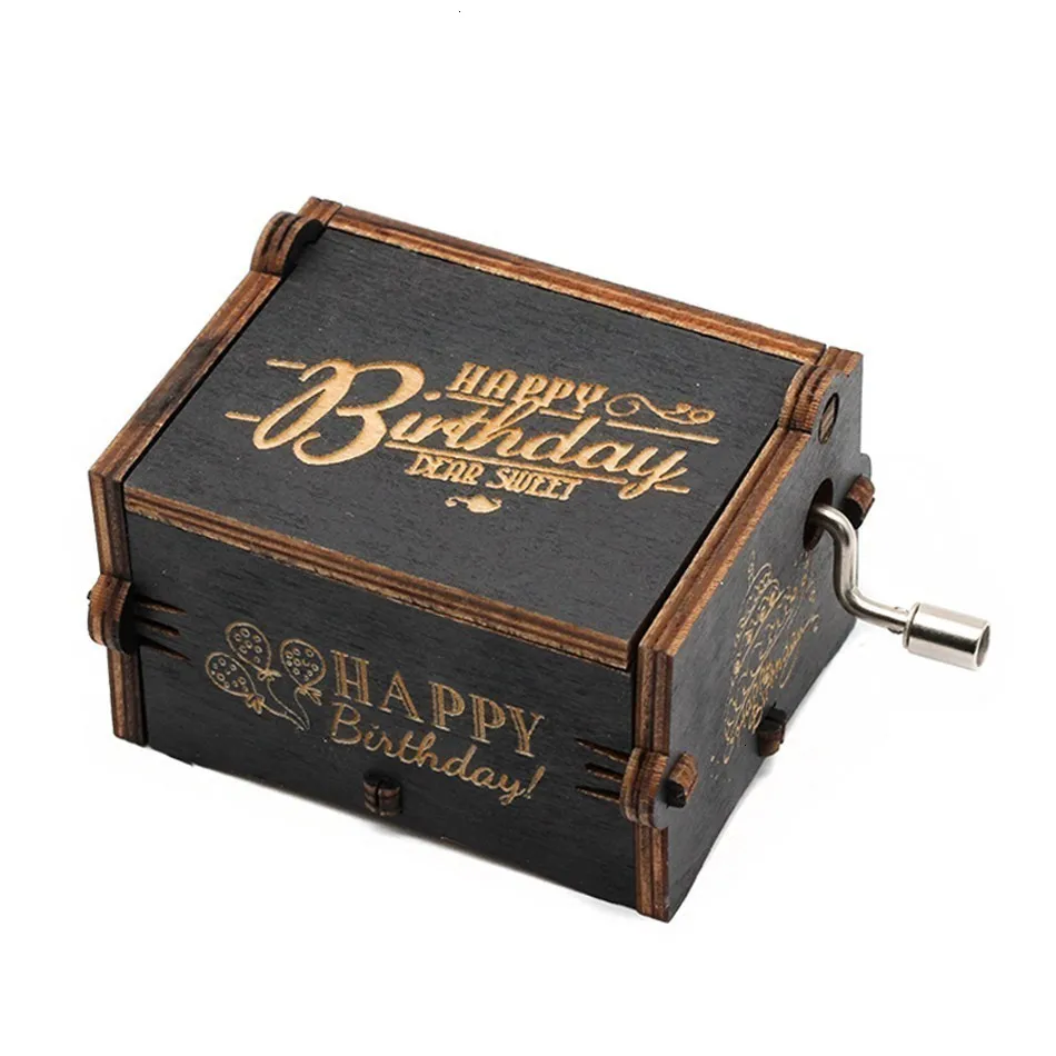 Happy birthday Новая Черная музыкальная шкатулка замок в небе Игра престолов звезда WarsMusic коробка тема песня подарок на день рождения Античная резная деревянная ручка - Цвет: Happy birthday
