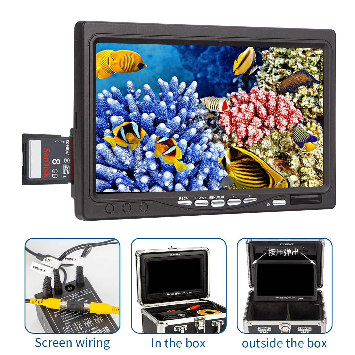 Купить WF01PLUS 1080P 7 дюймов для подводной охоты Камера 12 Белый светодиодный льда Рыболокаторы подледной рыбалки видеокамера с 15 м кабель DVR дополнител...