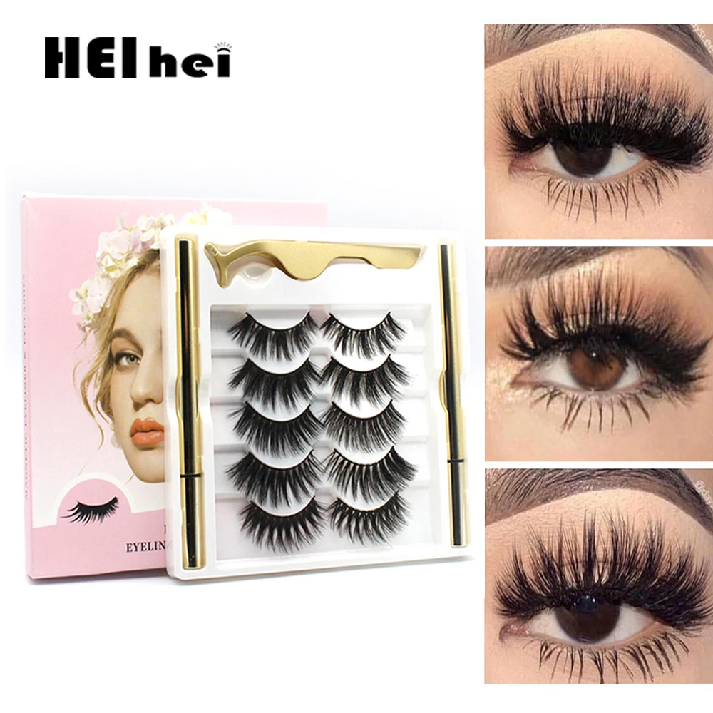 

HEIHEI 5Pairs False Eyelashes Thick Waterproof False Lashes Long Lasting Eyeliner Tweezer Set Fake Eyelash Extension Makeup Tool