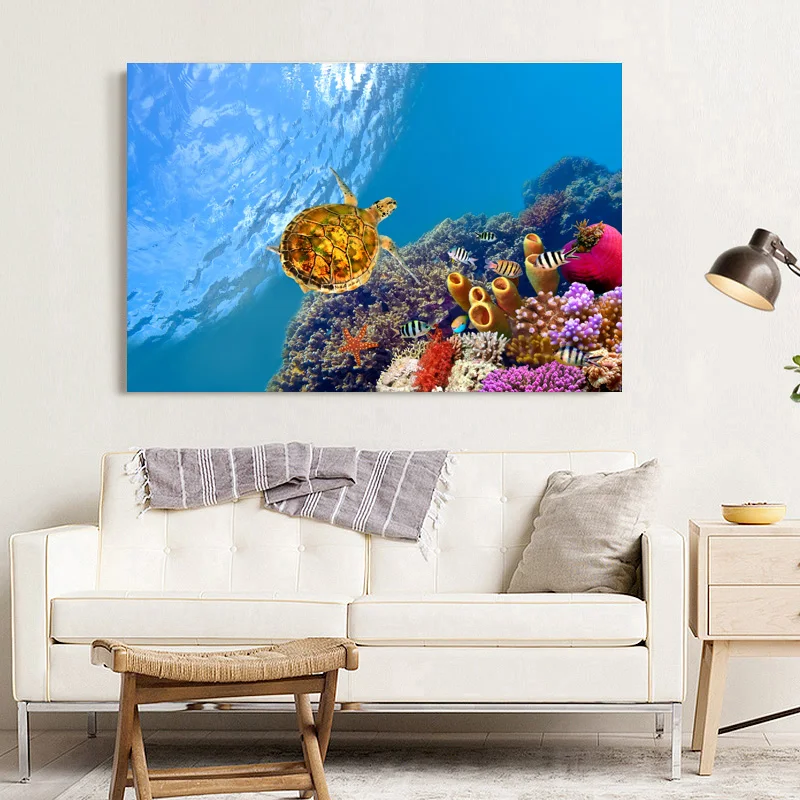 Декоративные картины в морском стиле Черепашки-ниндзя рыбы кораллового цвета