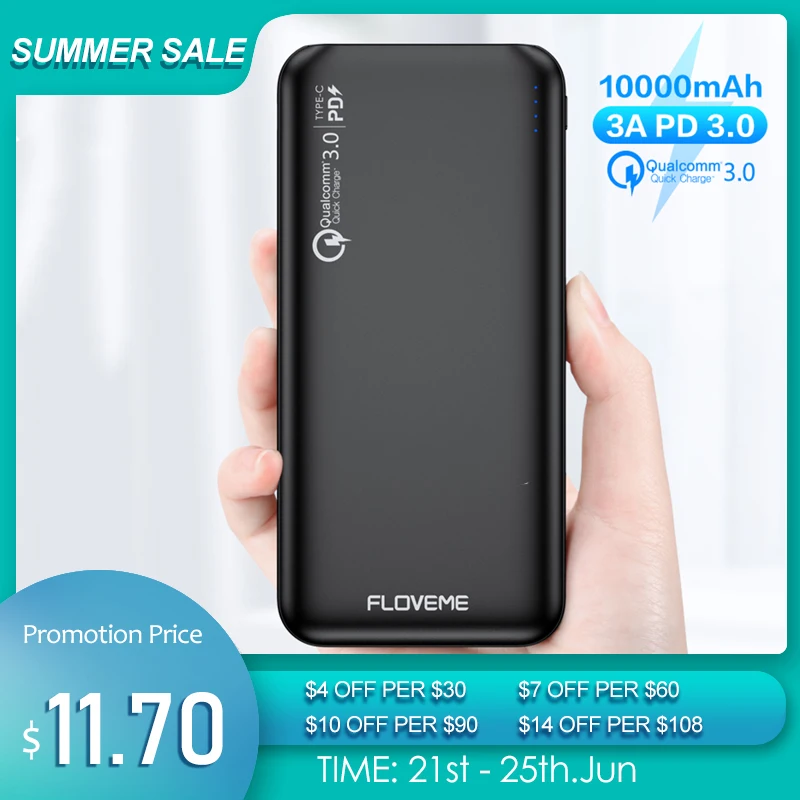 FLOVEME 10000 мАч Внешний аккумулятор QC 3 0 4 Быстрая зарядка для Xiaomi Powerbank PD повербанк