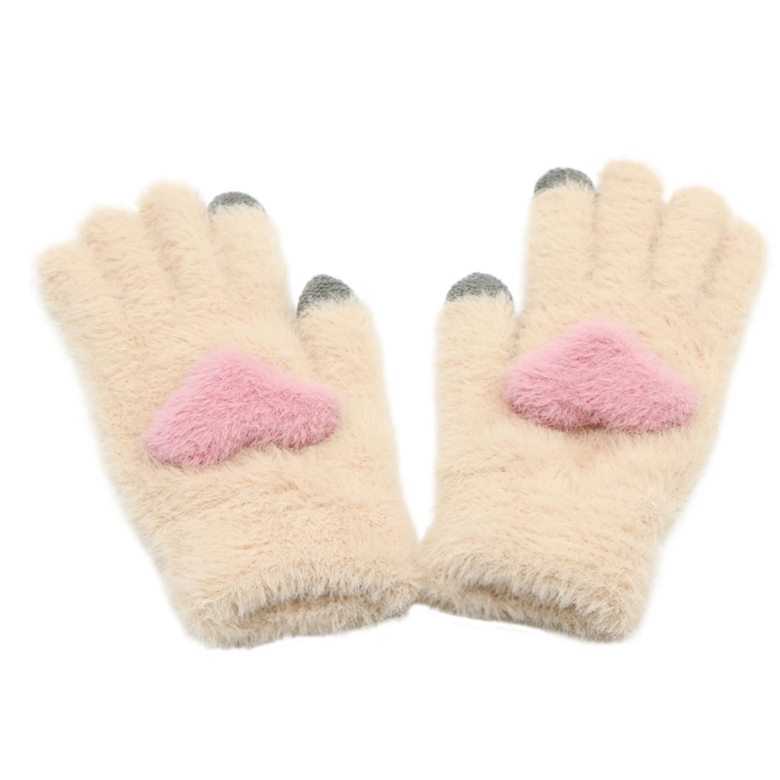 

Women Gloves Winter Windproof Plush Warm Fluffy Gloves Heart Shape Plush Knitted Touch Screen Mittens Fashion Lady Mittens